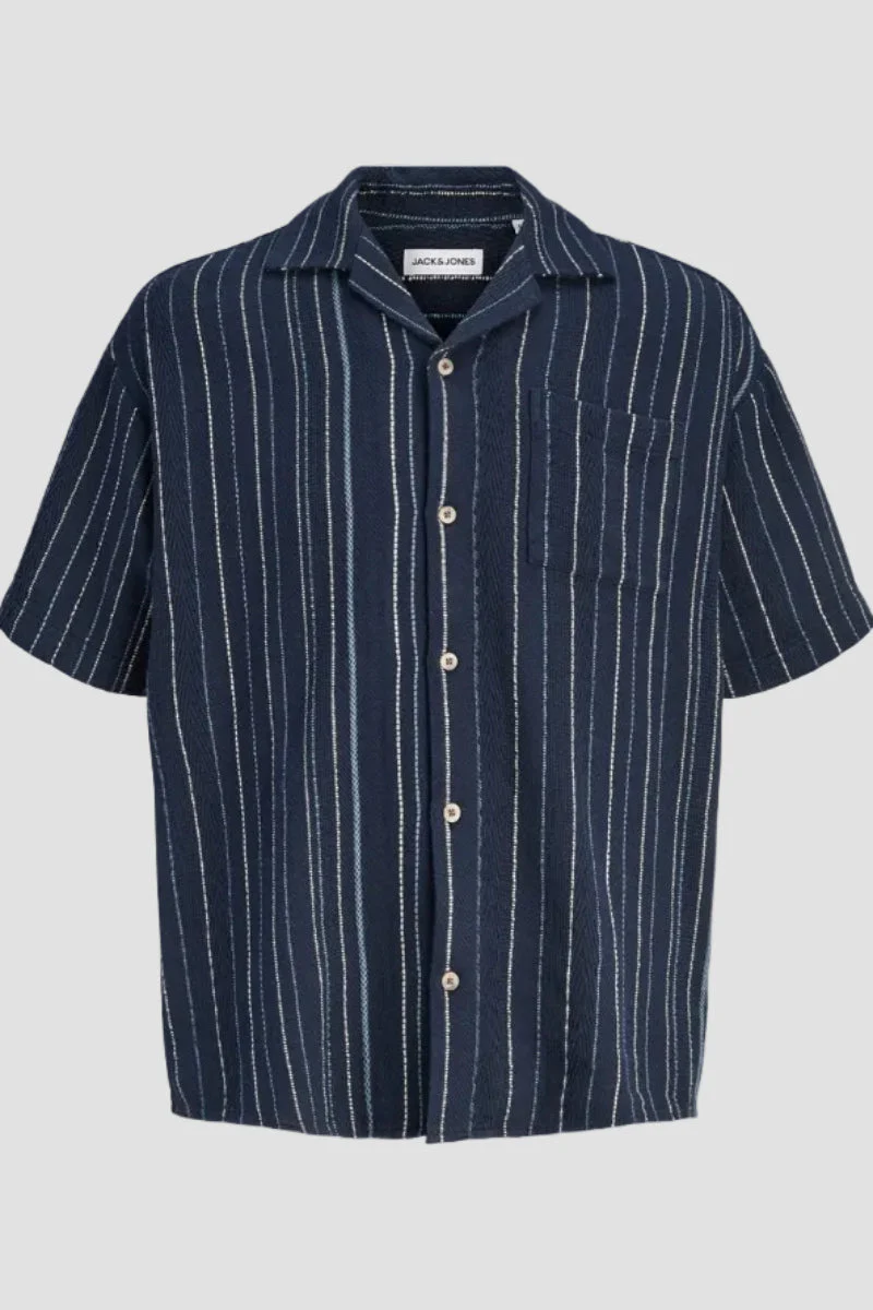 Jack & Jones Bradley Striped Resort Shirt SS Navy Blazer - Image 5