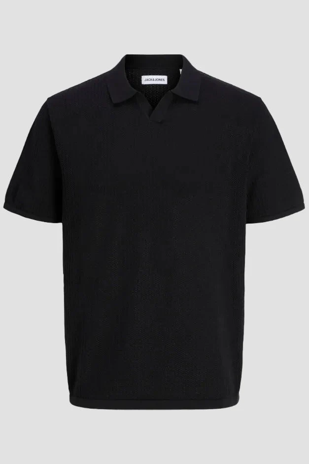 Jack & Jones Jerry Knit Split Neck Polo SS Black - Image 5
