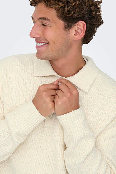 ONLY & SONS Dale Relaxed Fit Polo Knit Gardenia - Image 3