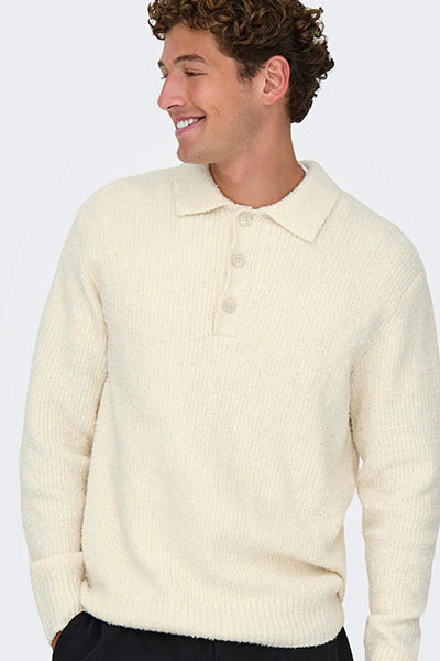 ONLY & SONS Dale Relaxed Fit Polo Knit Gardenia - Image 4