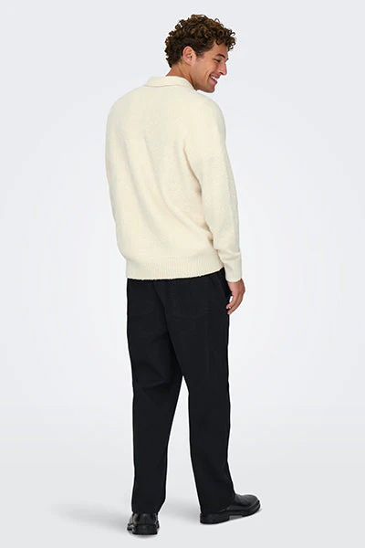 ONLY & SONS Dale Relaxed Fit Polo Knit Gardenia - Image 5