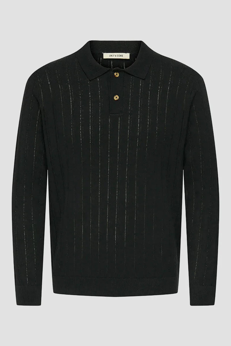 ONLY & SONS Kent Regular Fit Polo Knit LS Black - Image 3