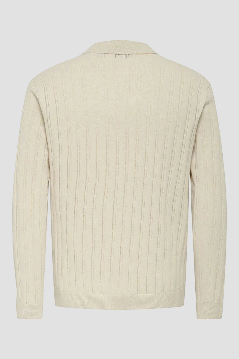 ONLY & SONS Kent Regular Fit Polo Knit LS Silver Lining - Image 4