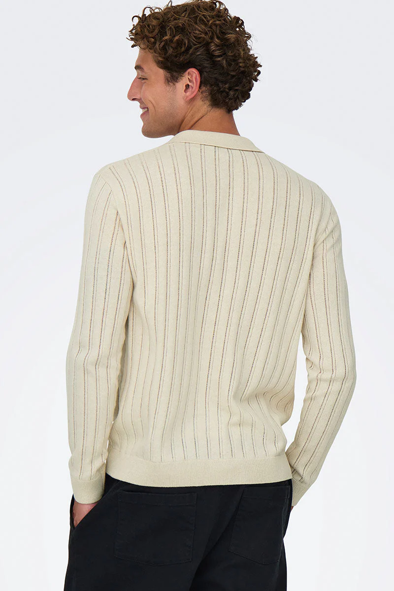 ONLY & SONS Kent Regular Fit Polo Knit LS Silver Lining - Image 7