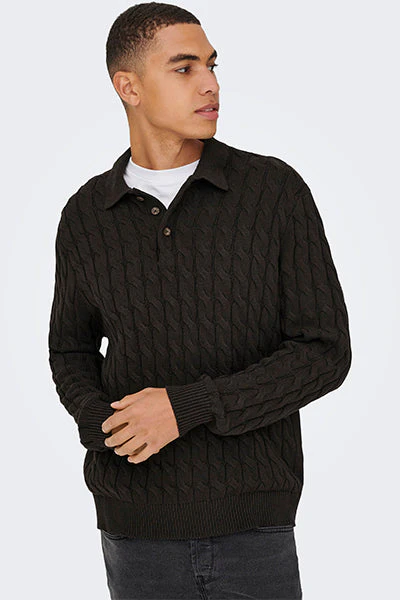 ONLY & SONS Kicker Cabel Polo Knit Demitasse - Image 4