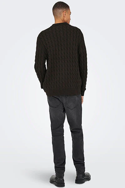 ONLY & SONS Kicker Cabel Polo Knit Demitasse - Image 5