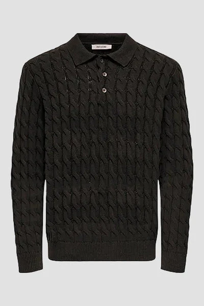 ONLY & SONS Kicker Cabel Polo Knit Demitasse - Image 6