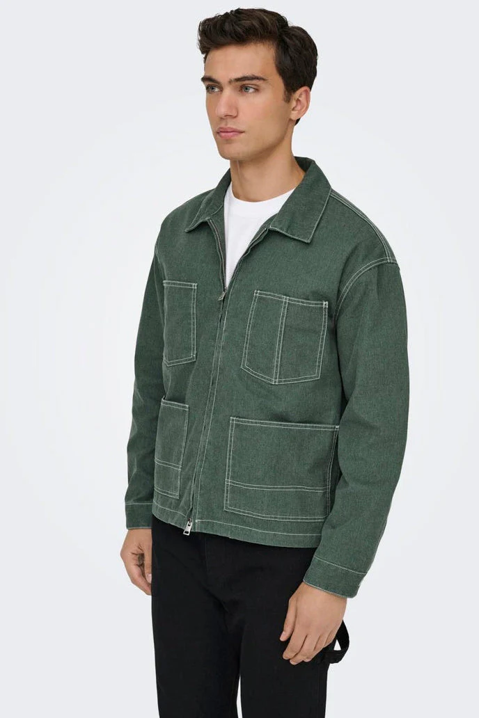 ONLY & SONS Zealand Zip Denim Jacket Castor Gray - Image 2