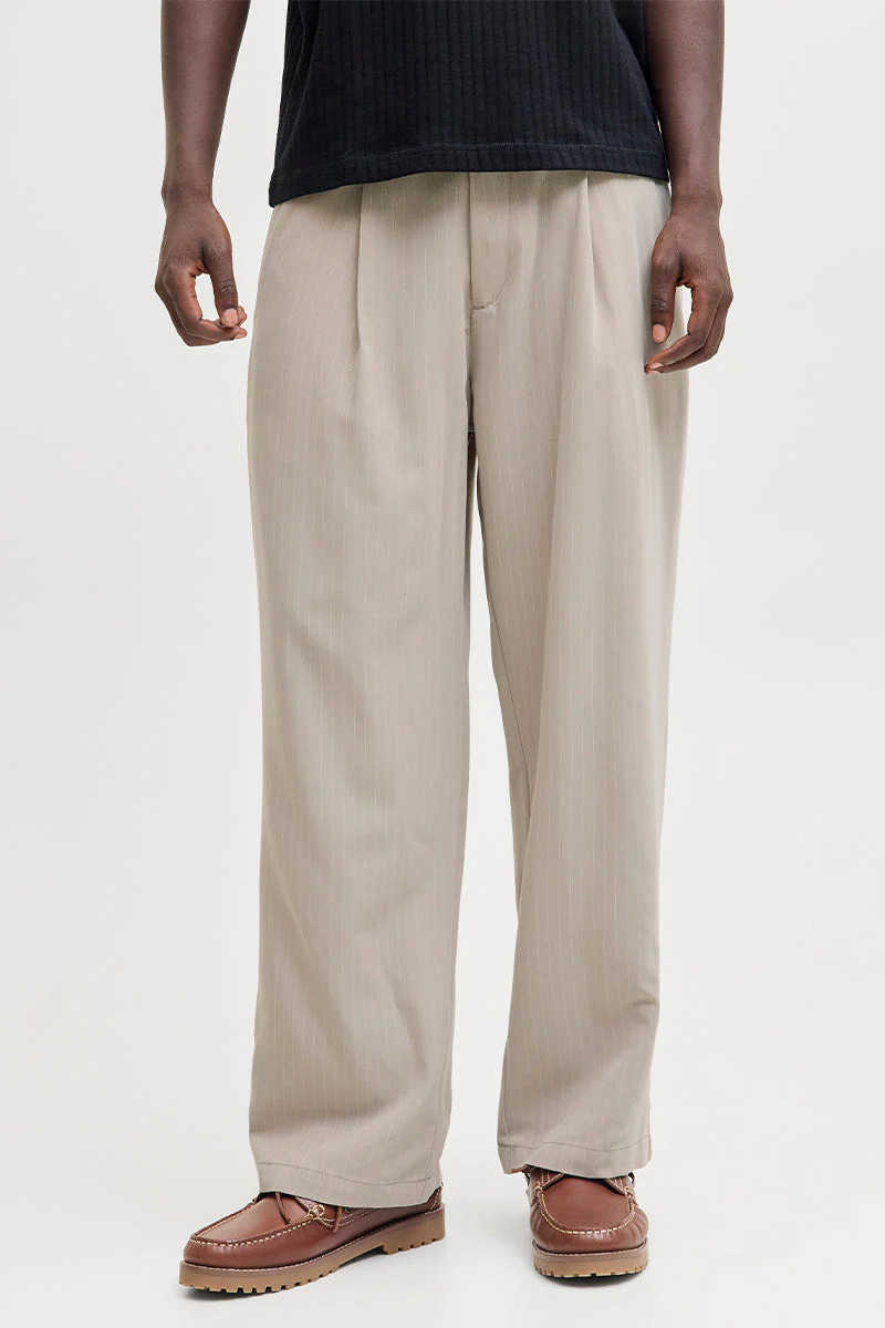 Jack & Jones Bill Bamford Pleated Relaxed Fit Chino Mourning Dove Stripe