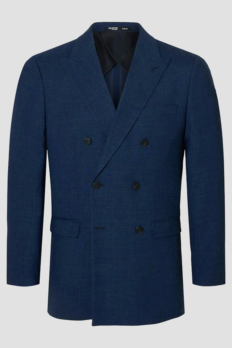 Selected Oasis Linen DB Blazer Dark Navy - Image 3