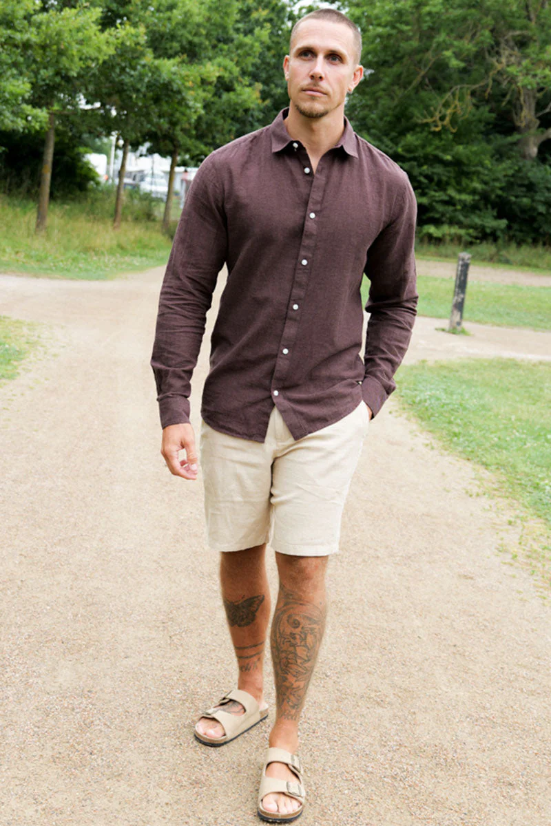 ONLY & SONS Caiden LS Linen Shirt Coffee Bean Peppercorn - Image 2