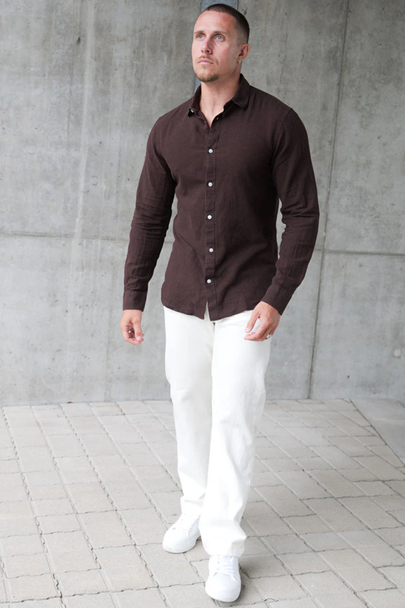 ONLY & SONS Caiden LS Linen Shirt Coffee Bean - Image 2