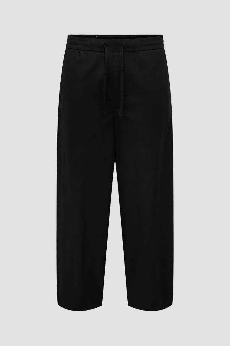 Only & Sons Daves Wide Cotton Linen Pants 0007 Jet Black - Image 3