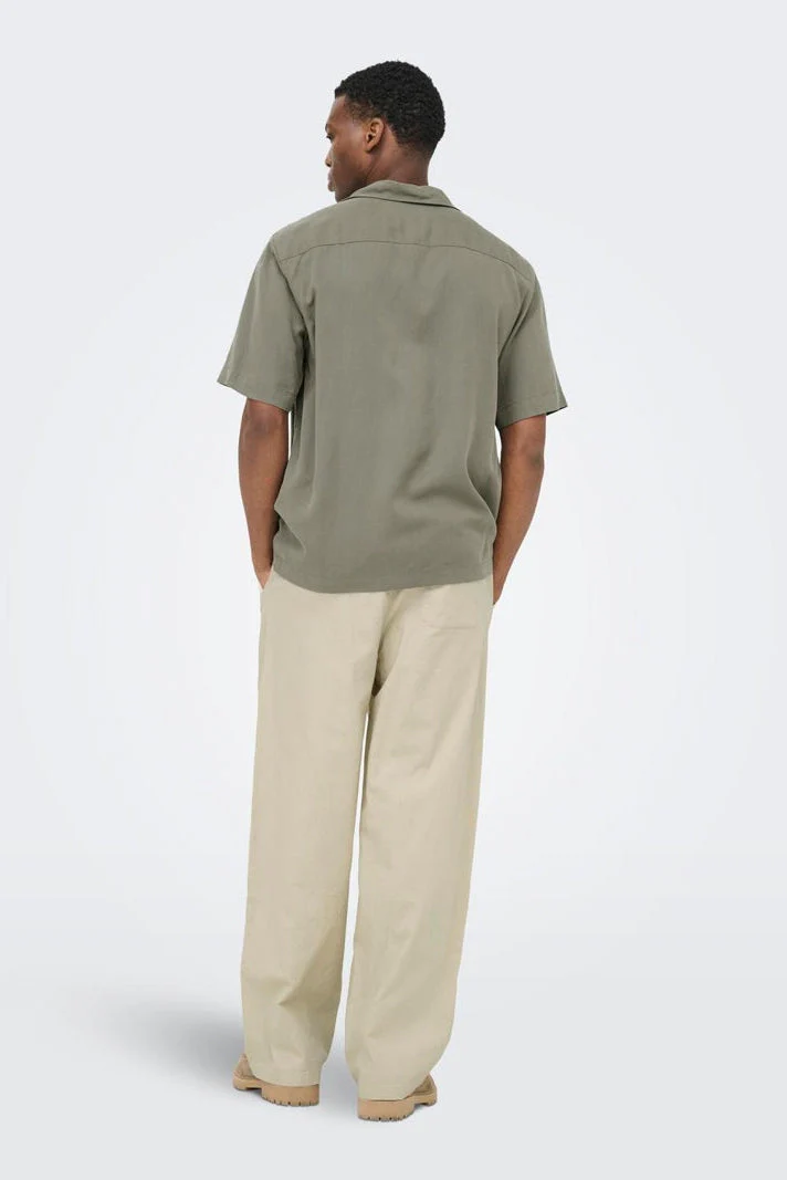 Only & Sons Daves Wide Cotton Linen Pants 0007 Silver Lining - Image 3