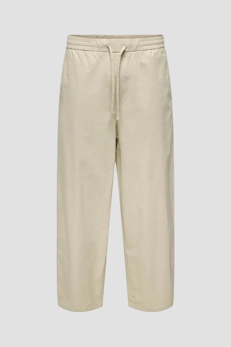 Only & Sons Daves Wide Cotton Linen Pants 0007 Silver Lining - Image 4