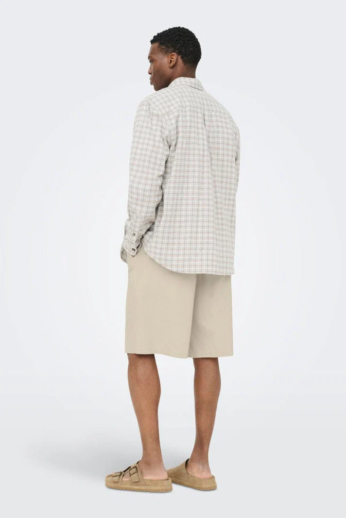 Only & Sons Daves Wide Cotton Linen Shorts 0007 Silver Lining - Image 3