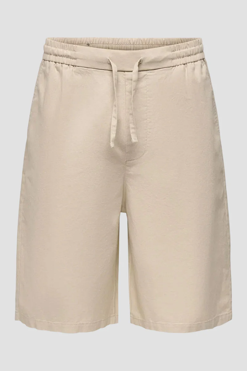 Only & Sons Daves Wide Cotton Linen Shorts 0007 Silver Lining - Image 6