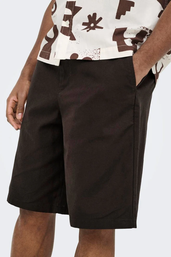 Only & Sons Daves Wide Cotton Linen Shorts 0007 Coffee Bean - Image 5