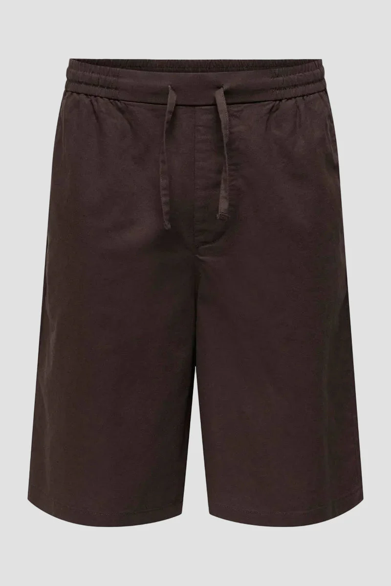 Only & Sons Daves Wide Cotton Linen Shorts 0007 Coffee Bean - Image 6