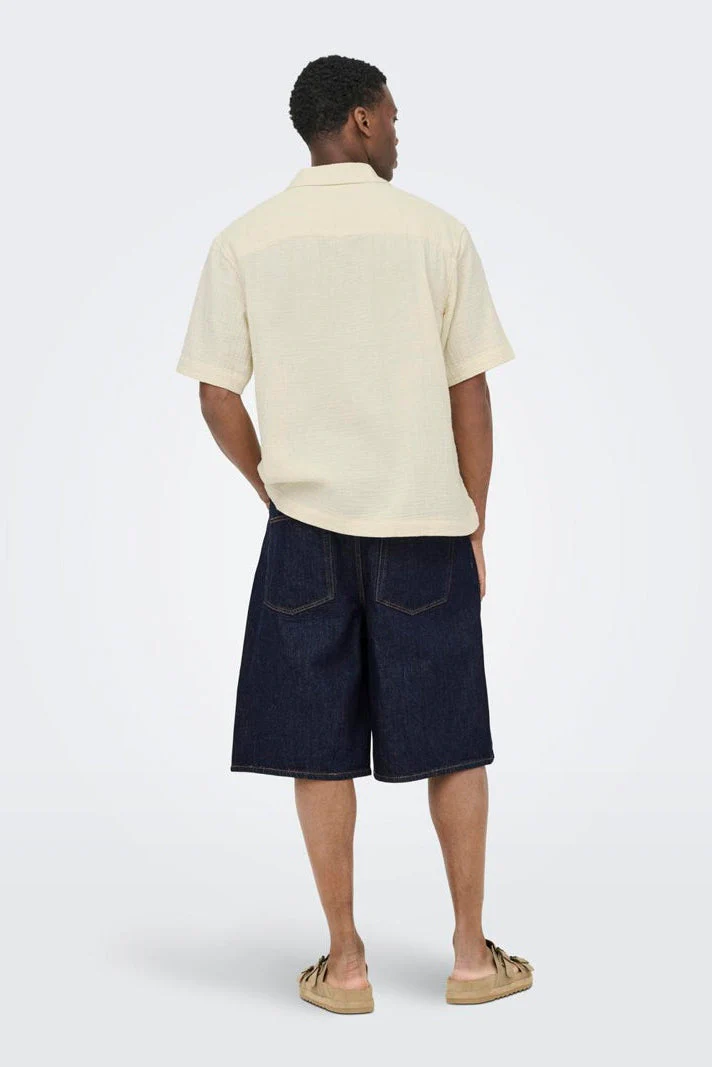 Only & Sons Carl Balloon Fit Shorts 6916 Dark Blue Denim - Image 3