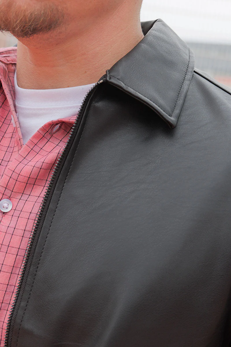 Jack & Jones Party PU Zip Overshirt Black - Image 4