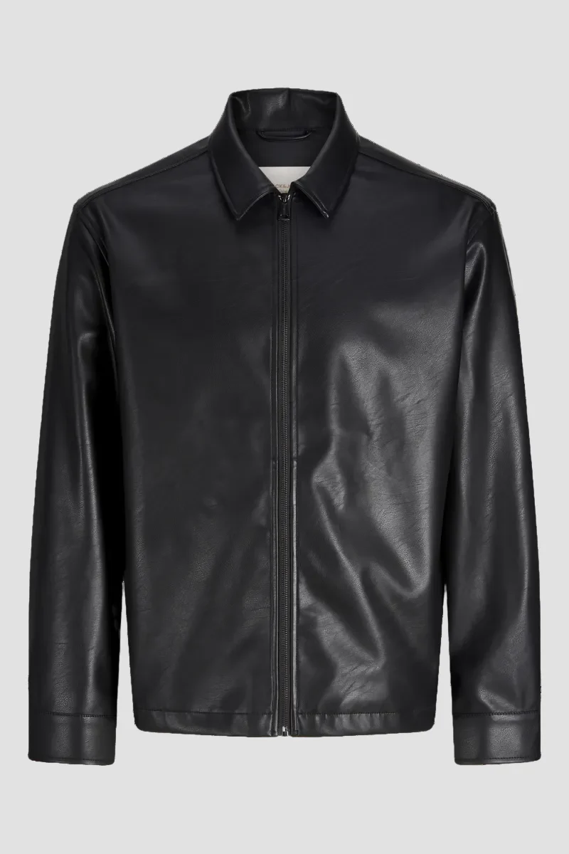 Jack & Jones Party PU Zip Overshirt Black - Image 6