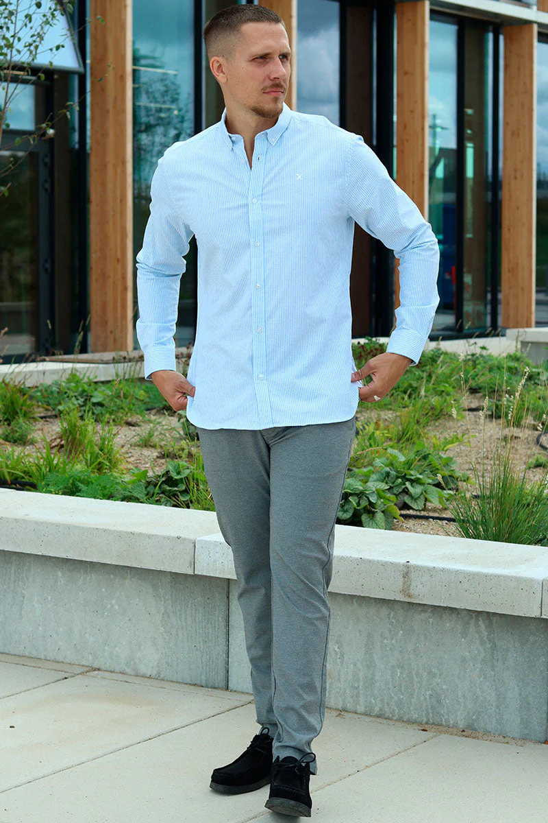 Clean Cut Copenhagen Oxford Stretch Stripe L/S Light Blue - Image 2