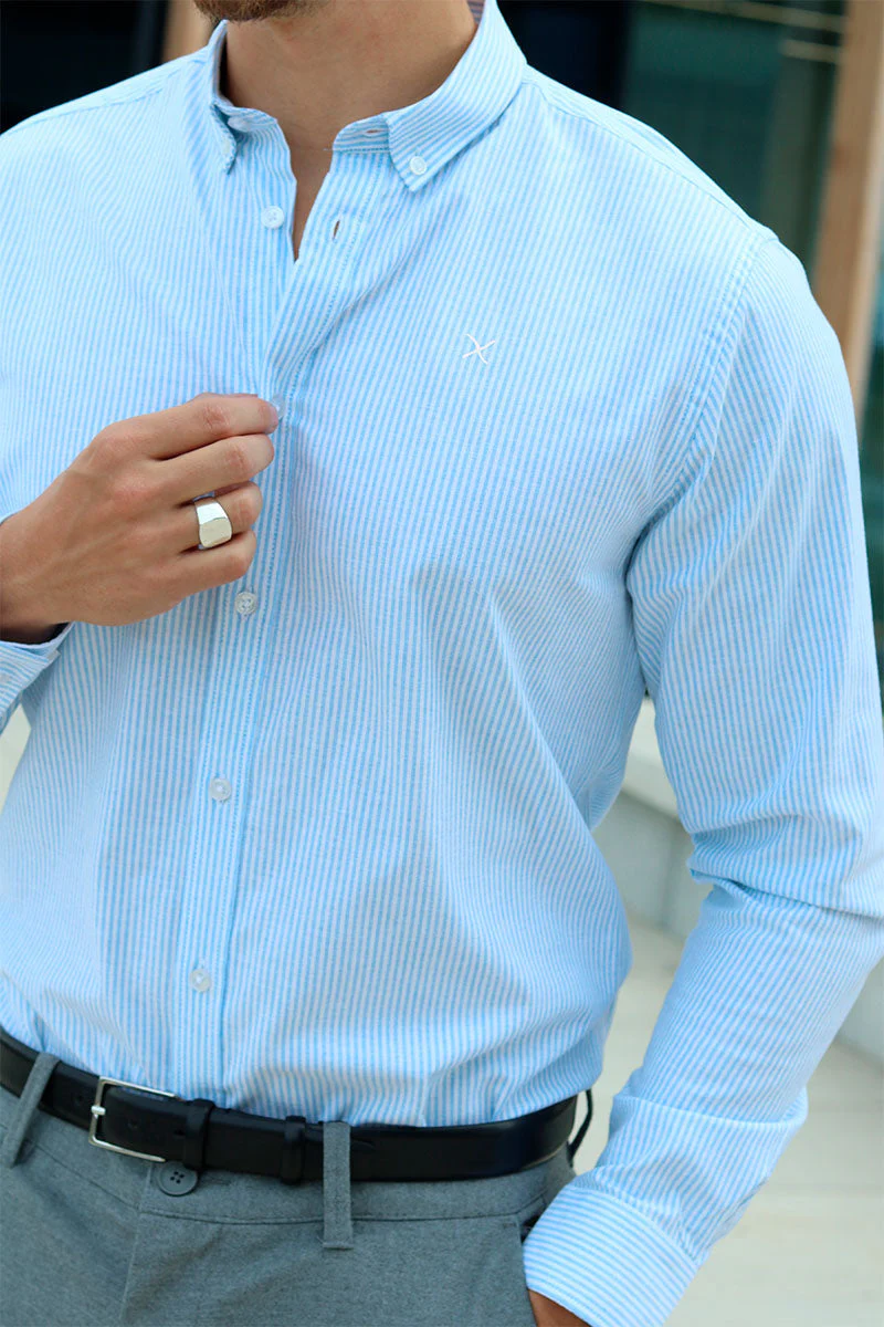 Clean Cut Copenhagen Oxford Stretch Stripe L/S Light Blue - Image 3