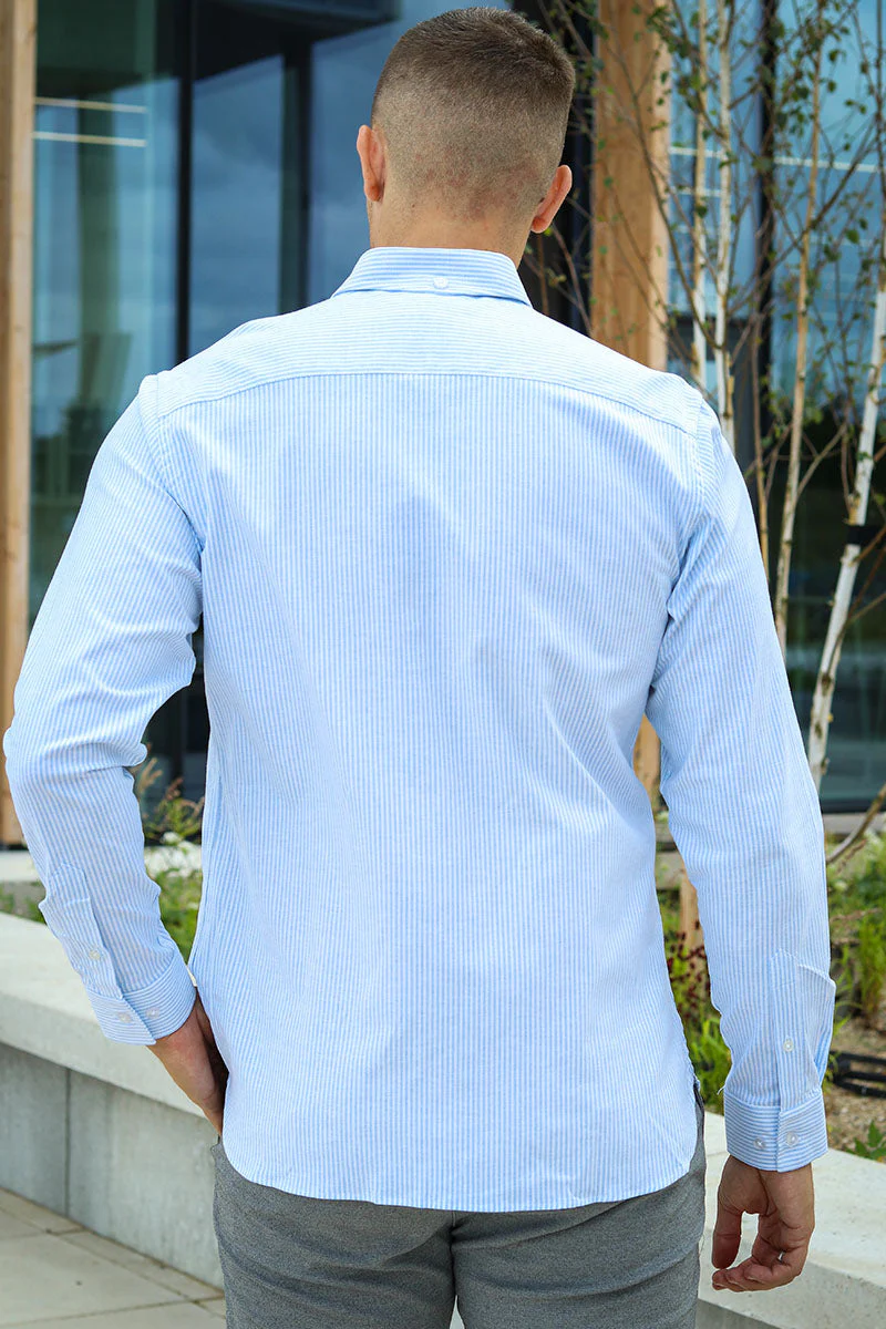 Clean Cut Copenhagen Oxford Stretch Stripe L/S Light Blue - Image 4