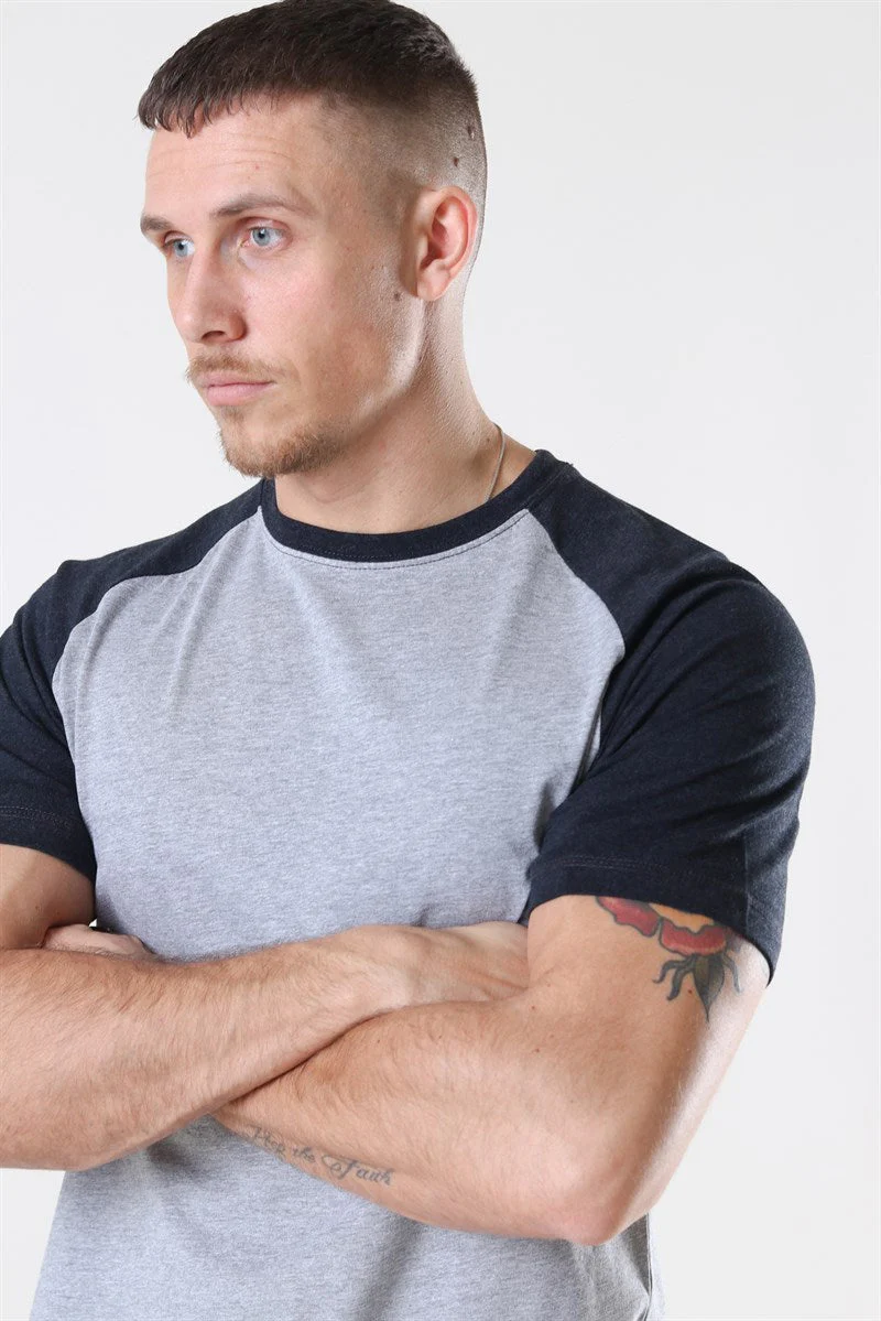 Basic Brand Raglan T-shirt Oxford Grey/Heather Black - Image 2