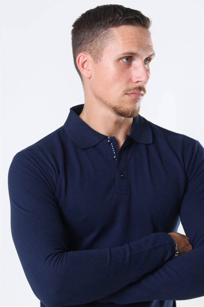 Muscle Fit Polo LS Blue Navy - Image 3