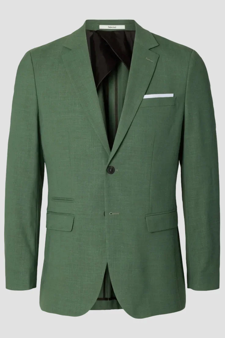 Selected Slim Oasis Linen Blazer Olive Green - Image 3