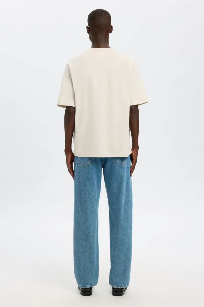 Selected Loose Oscar SS O-Neck Tee Oatmeal - Image 3