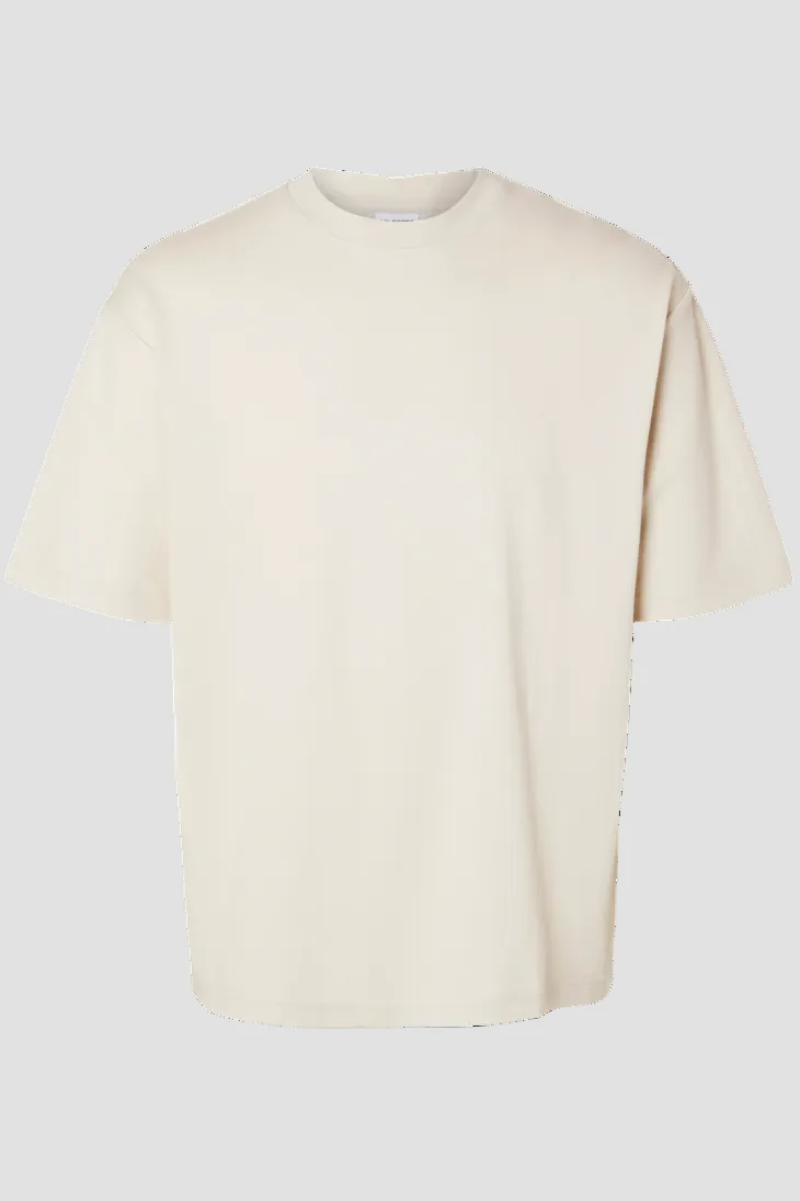 Selected Loose Oscar SS O-Neck Tee Oatmeal - Image 6