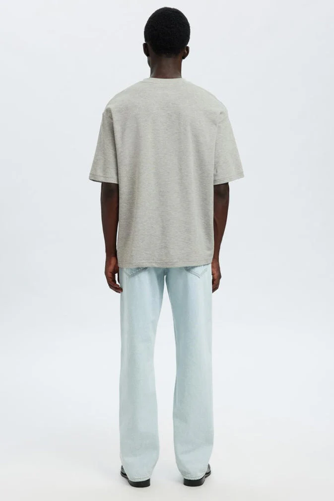 Selected Loose Oscar SS O-Neck Tee Light Grey Melange - Image 3