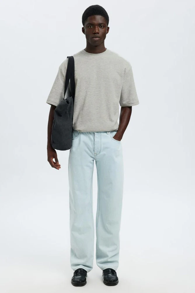 Selected Loose Oscar SS O-Neck Tee Light Grey Melange - Image 4