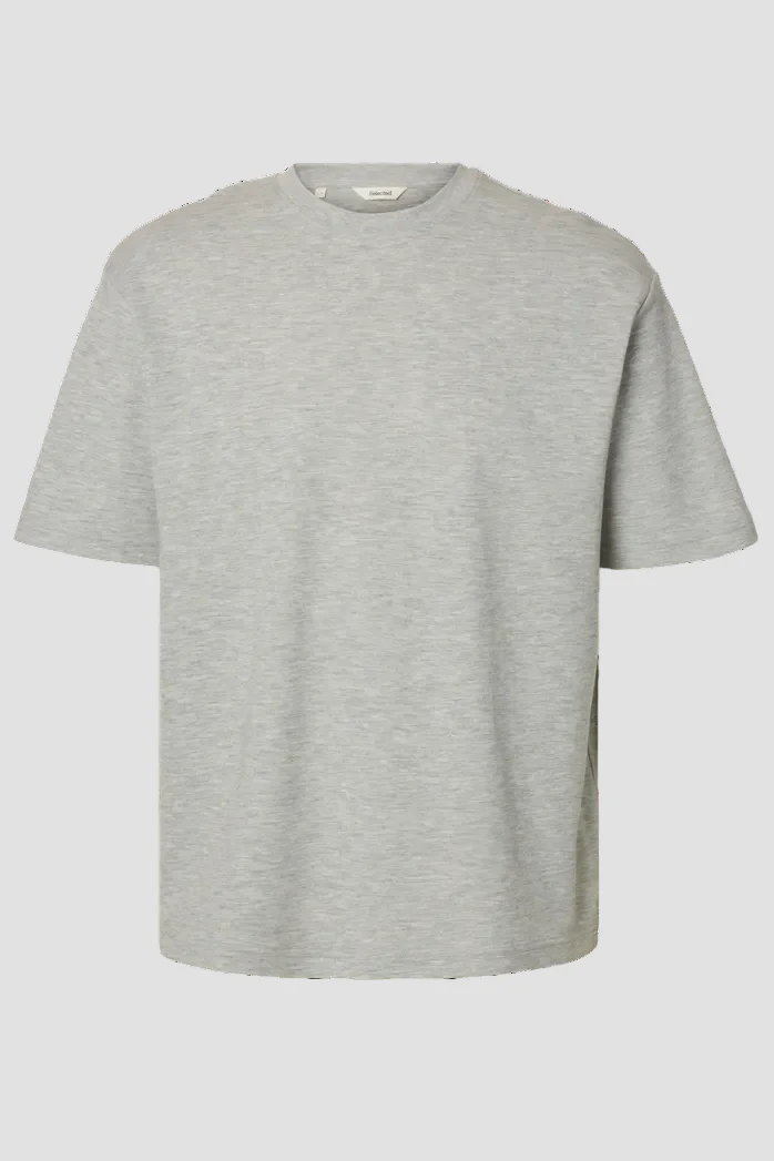 Selected Loose Oscar SS O-Neck Tee Light Grey Melange - Image 5