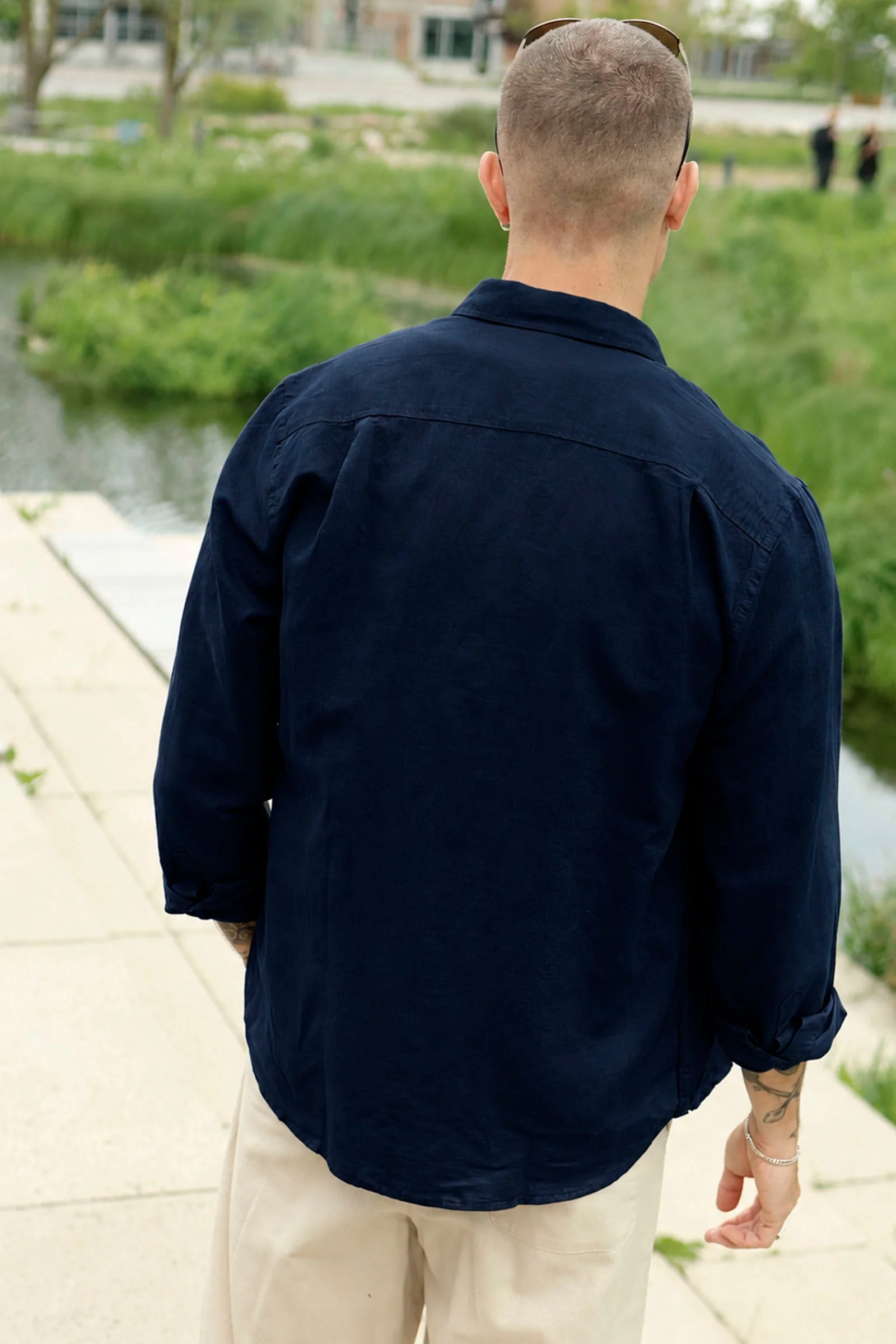Selected Regular Claus Clay Linenblend LS Shirt Sky Captain - Image 3