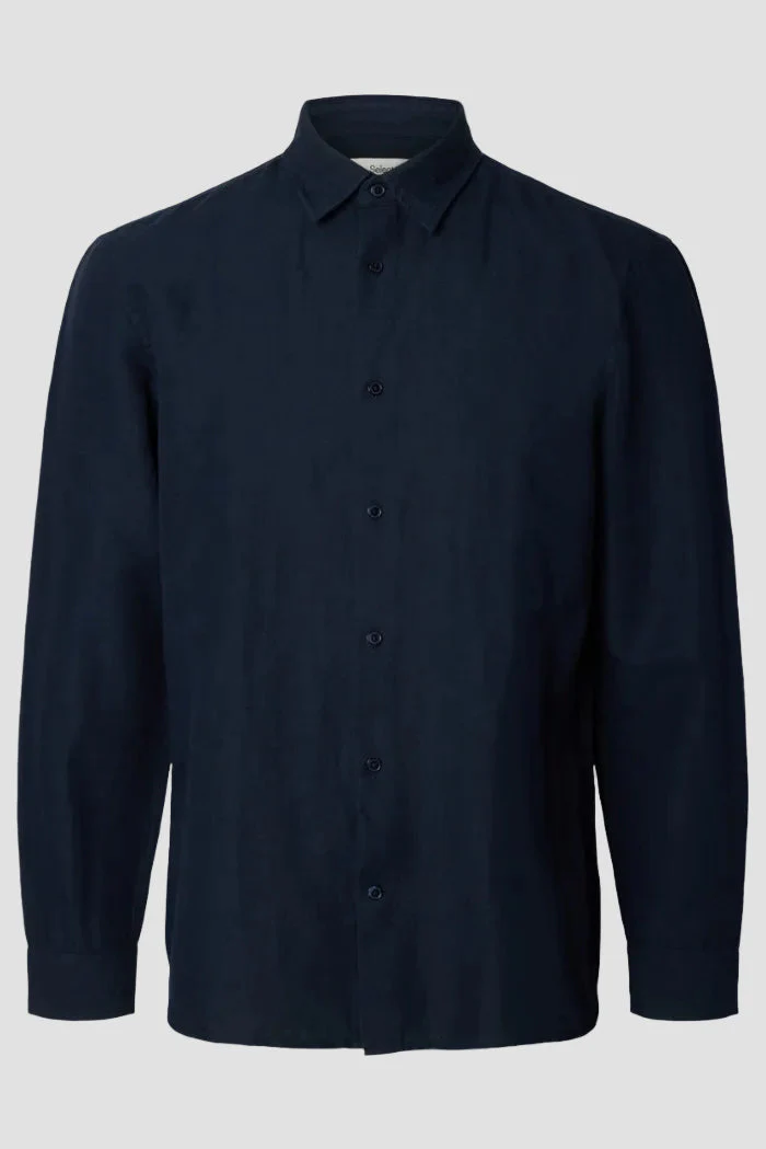 Selected Regular Claus Clay Linenblend LS Shirt Sky Captain - Image 5