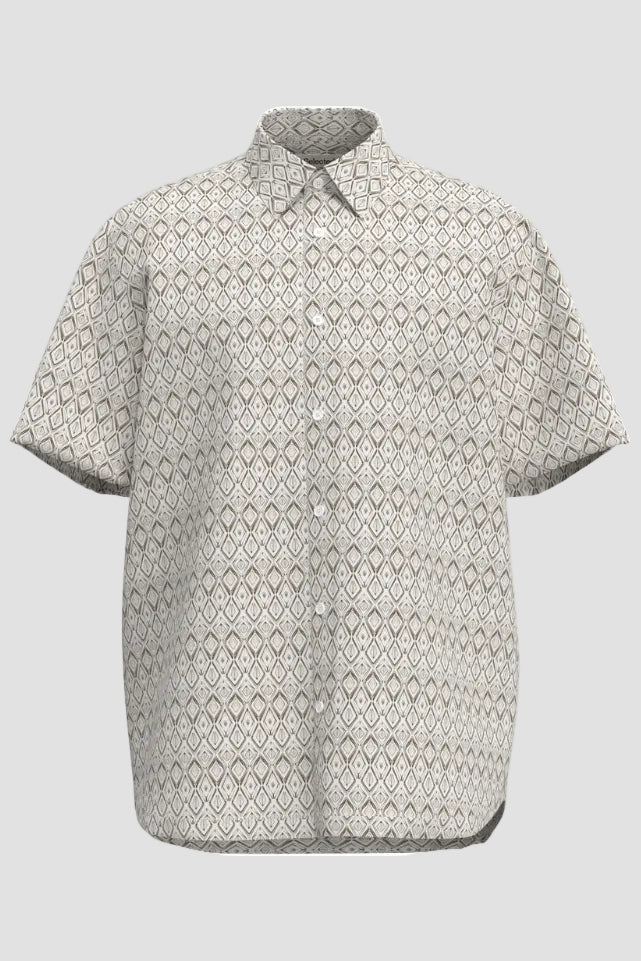 Selected Regular Claus Clay Linenblend SS Shirt Noos Egret Geo Diamond - Image 3