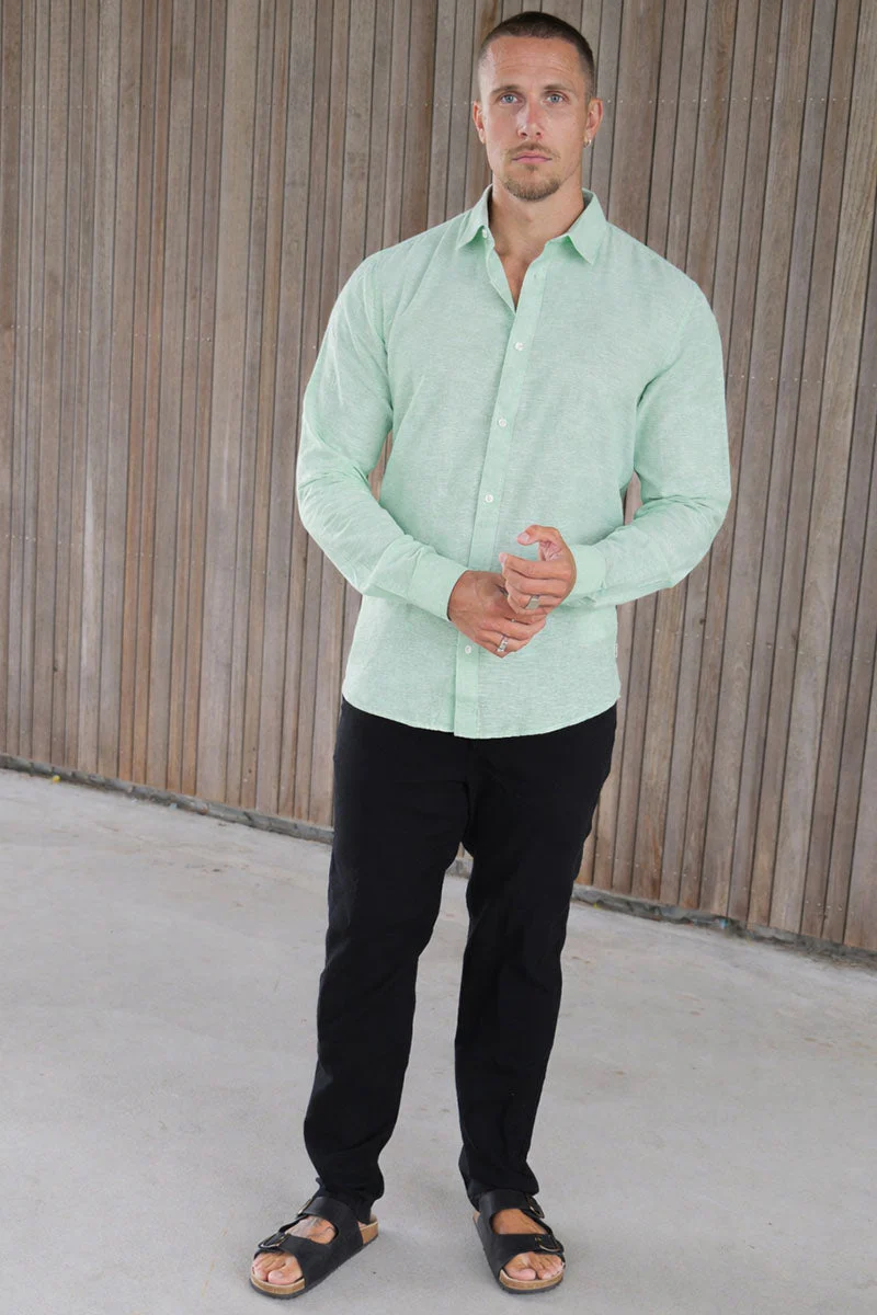 Only & Sons Caiden Life LS Solid Linen Blend Shirt Quiet Green - Image 2