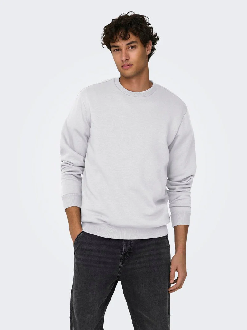 Only & Sons Ceres Crew Neck Super Light Grey Melange Sweatshirt - Image 7