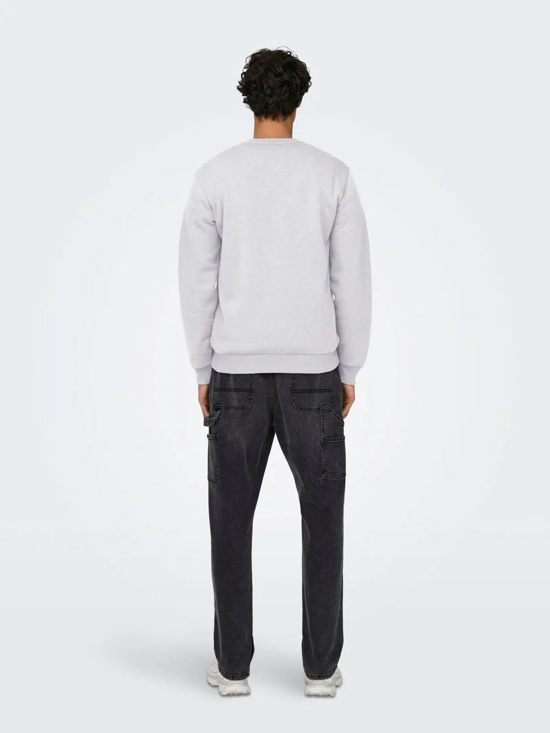 Only & Sons Ceres Crew Neck Super Light Grey Melange Sweatshirt - Image 8