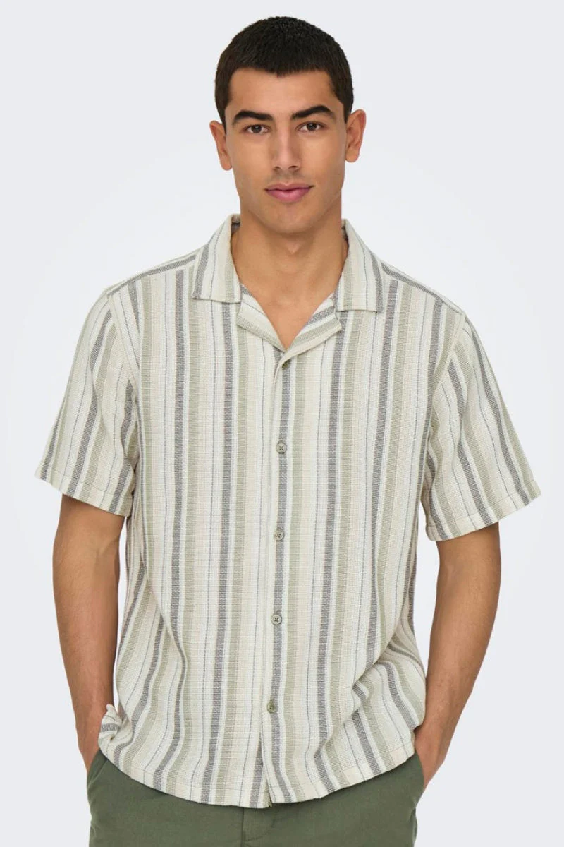 Only & Sons Trev Life Reg Stripe SS Shirt Seagrass - Image 6
