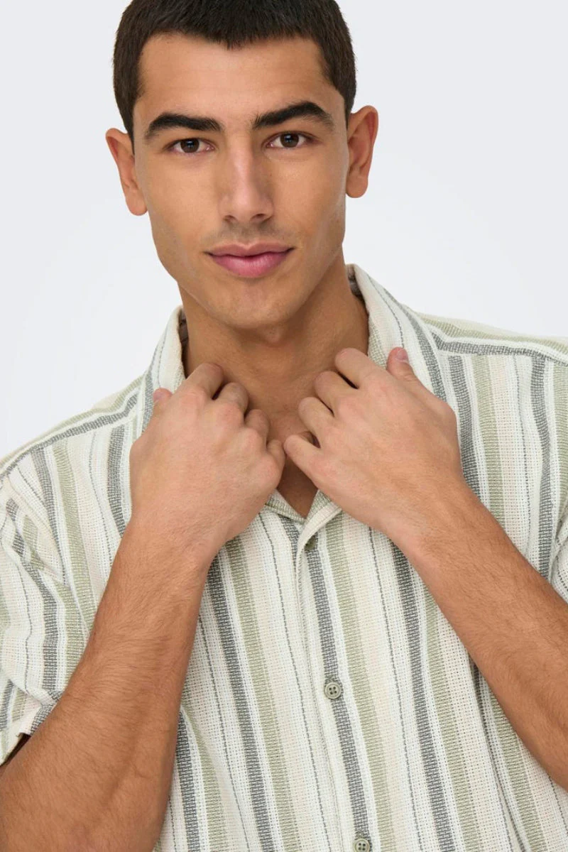 Only & Sons Trev Life Reg Stripe SS Shirt Seagrass - Image 7