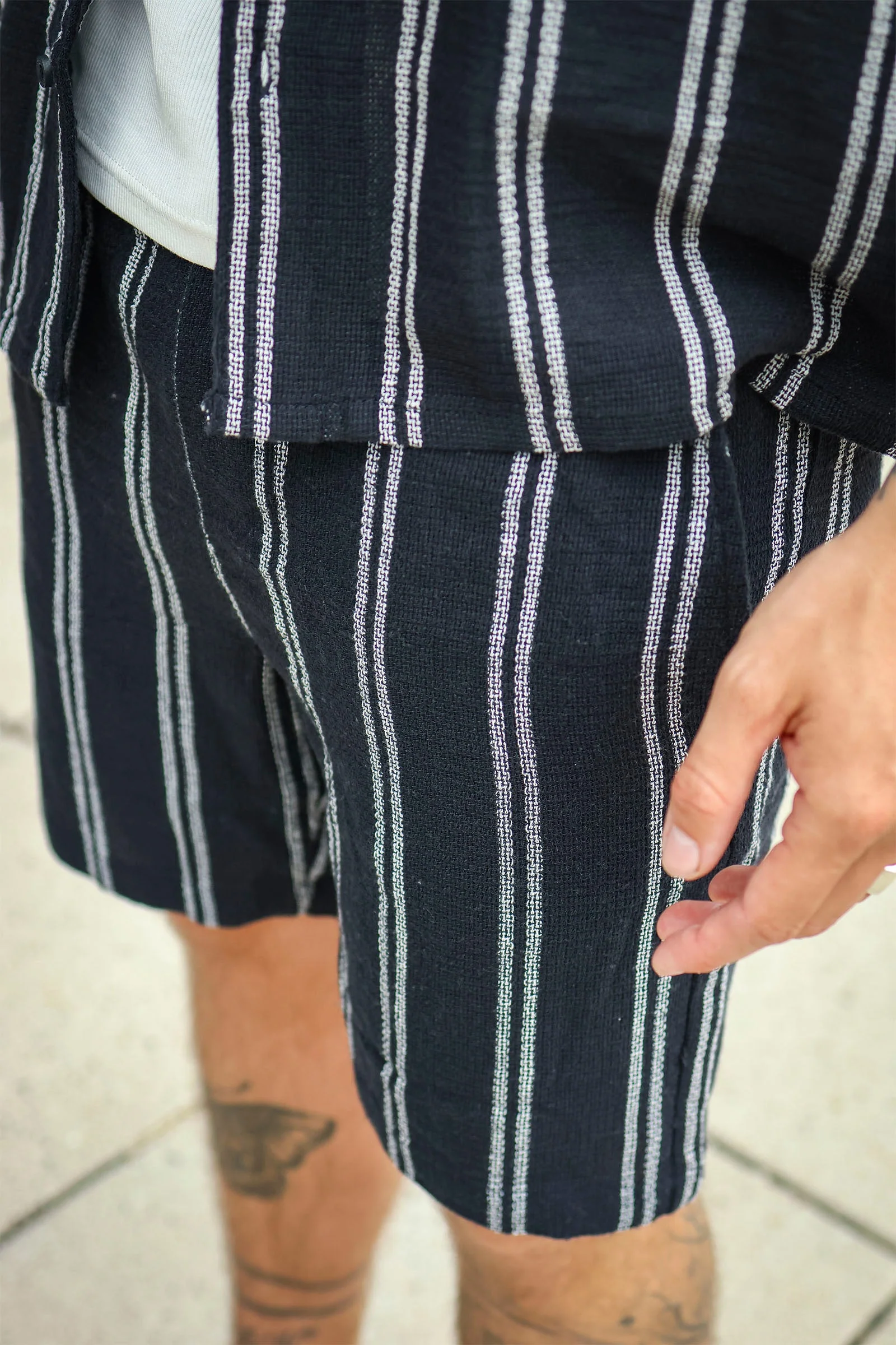 Only & Sons Trev Life Reg Stru Stripe Shorts Dark Navy - Image 3