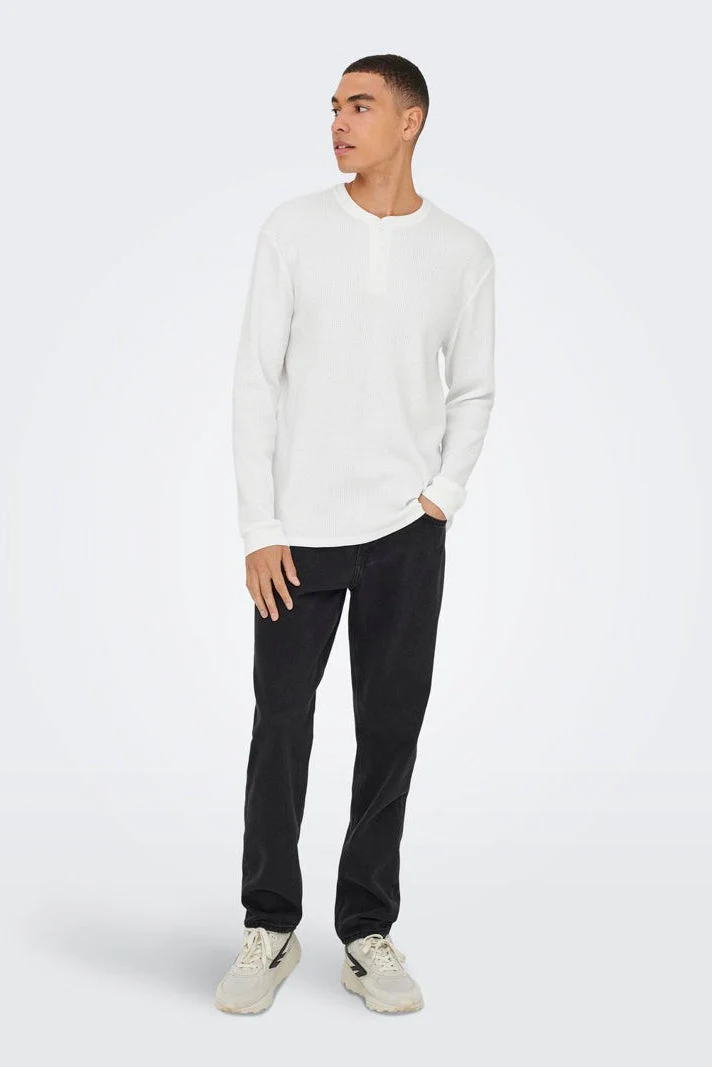 Only & Sons Tobie Reg LS Henley Tee Bright White - Image 2