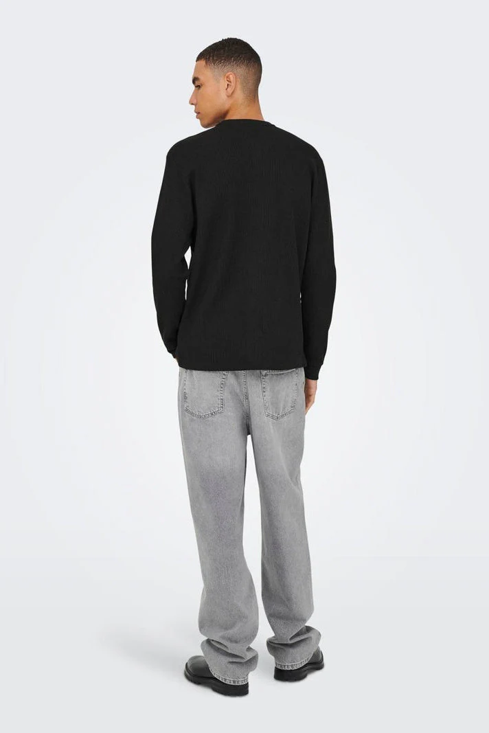 Only & Sons Tobie Reg LS Henley Tee Black - Image 3