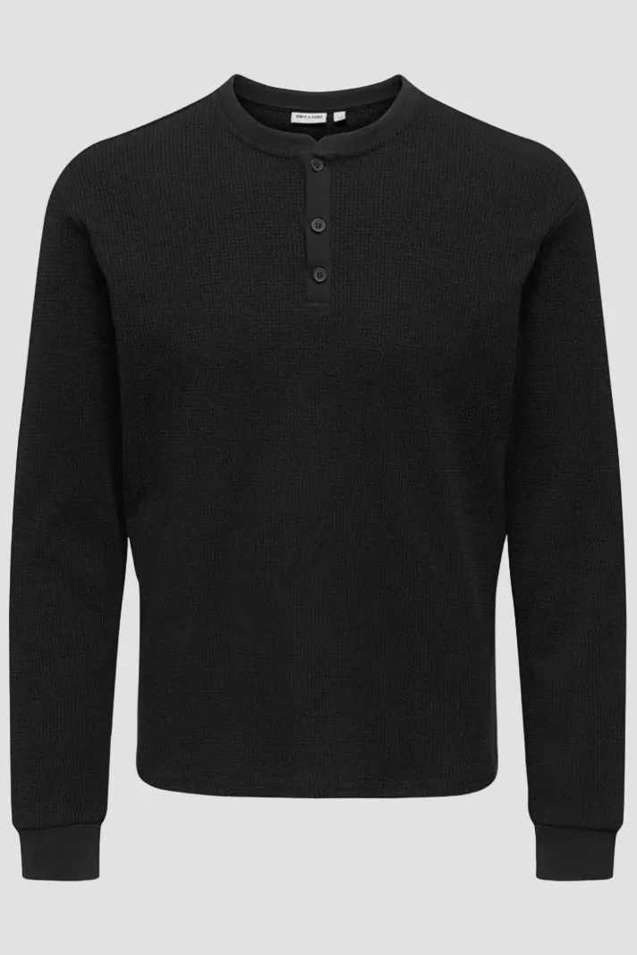 Only & Sons Tobie Reg LS Henley Tee Black - Image 4