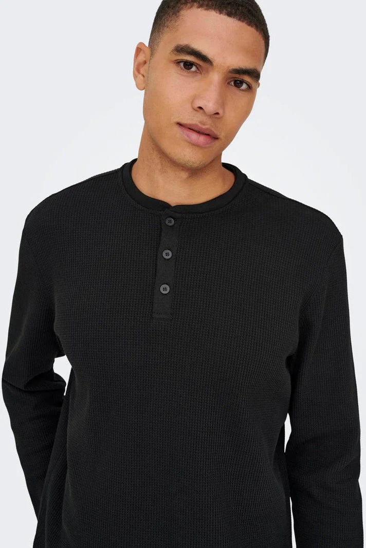 Only & Sons Tobie Reg LS Henley Tee Black - Image 6